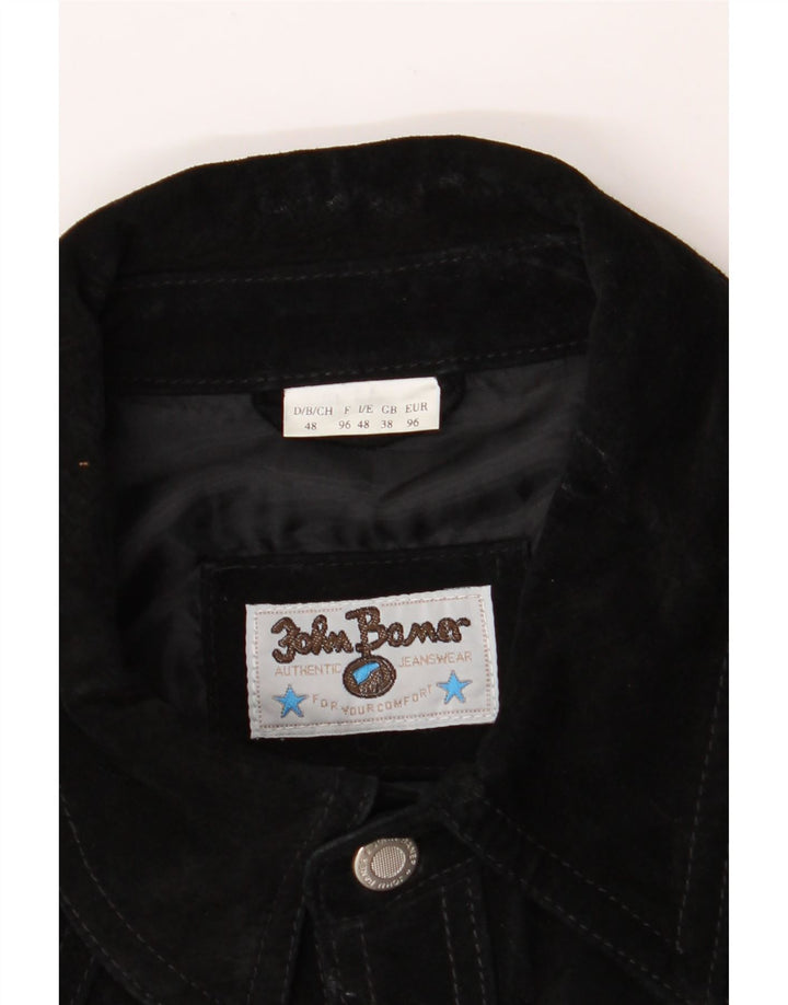 JOHN BANER Mens Suede Jacket UK 38 Medium Black Leather Vintage John Baner and Second-Hand John Baner from Messina Hembry 