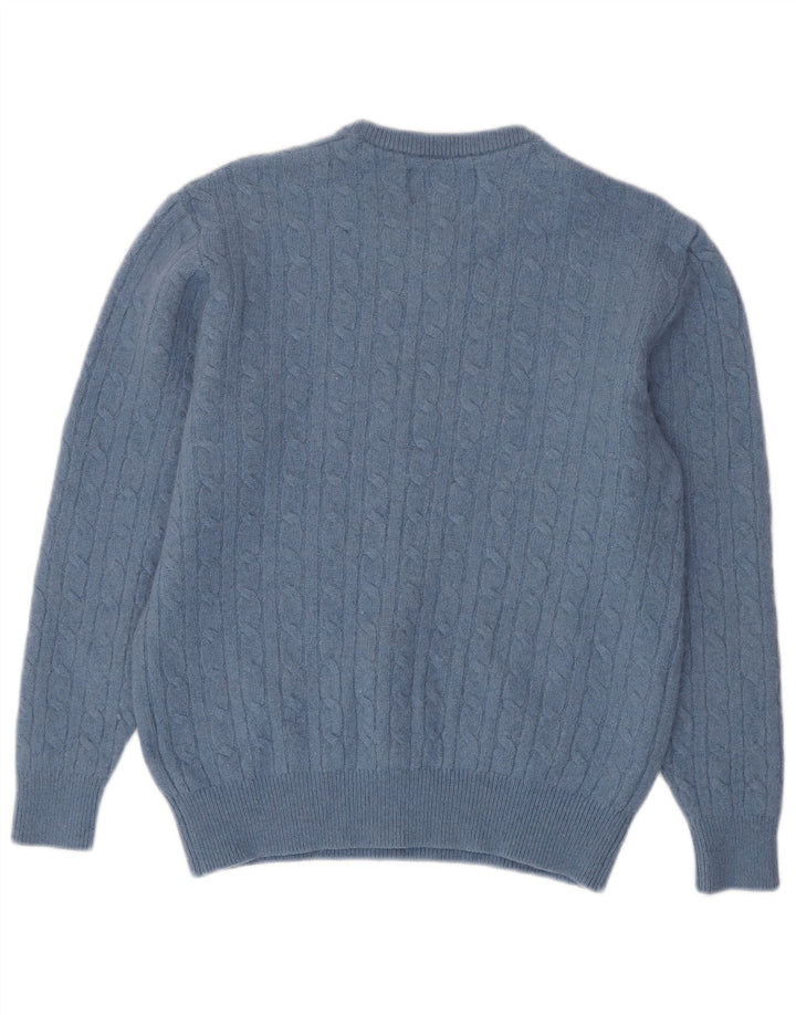 JACK WILLS Jersey de cuello redondo para mujer, suéter de lana azul pequeño
