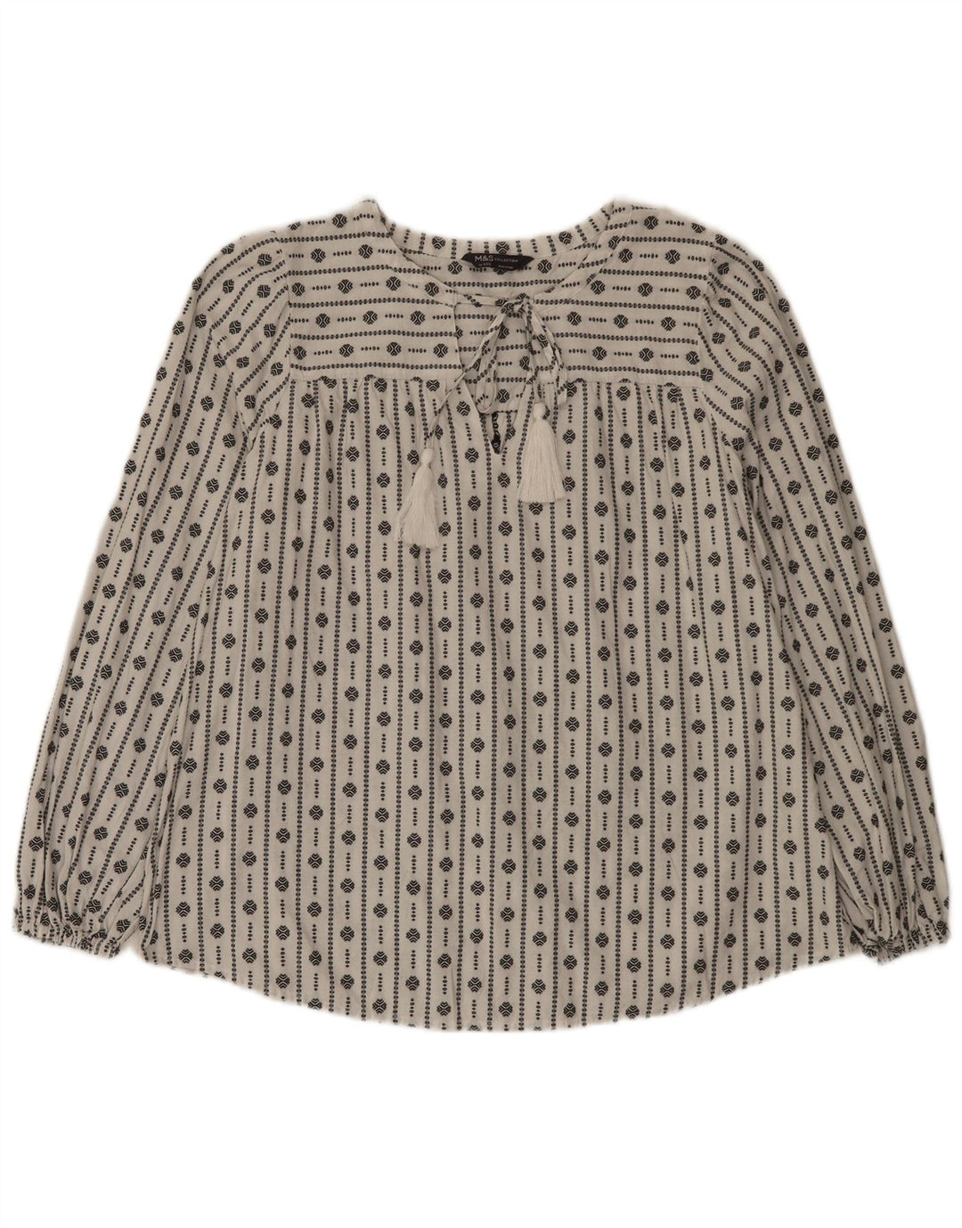 Marks & Spencer Blusa para Mujer Top UK 46 Grande Blanco Geométrico Algodón