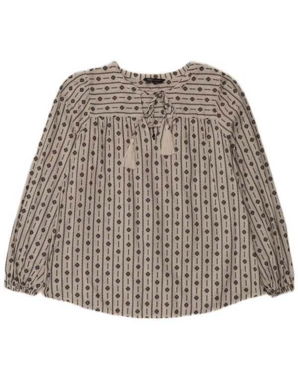 Marks & Spencer Blusa para Mujer Top UK 46 Grande Blanco Geométrico Algodón