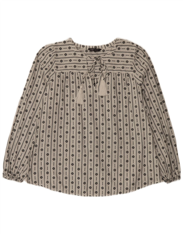 Marks & Spencer Blusa para Mujer Top UK 46 Grande Blanco Geométrico Algodón