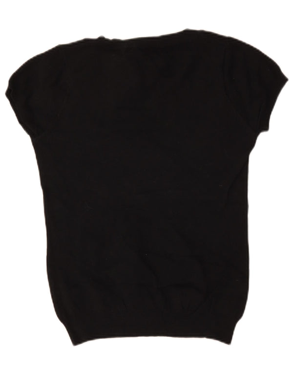 Zara - Jersey de manga corta con cuello barco para mujer, talla 40, talla grande, algodón negro