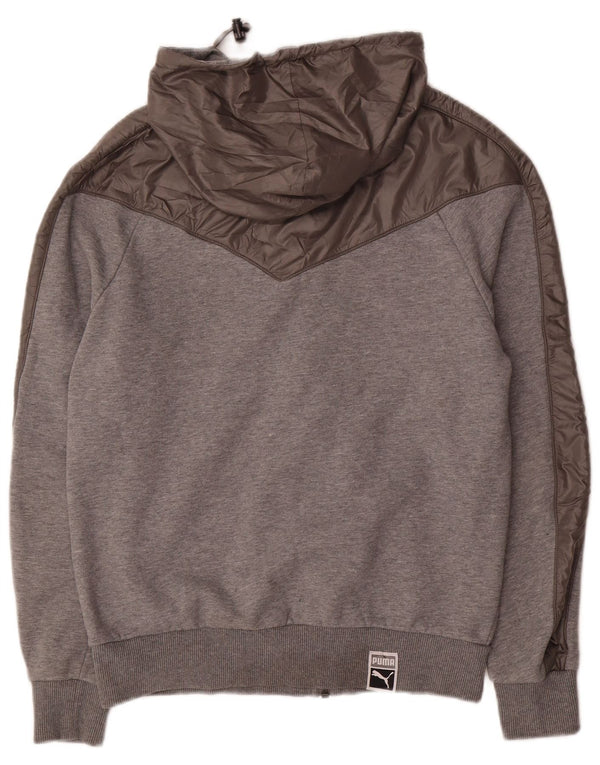 Puma Sudadera con capucha y cremallera para hombre, talla pequeña, algodón gris