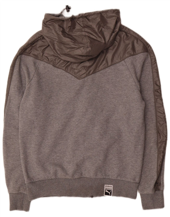 Puma Sudadera con capucha y cremallera para hombre, talla pequeña, algodón gris