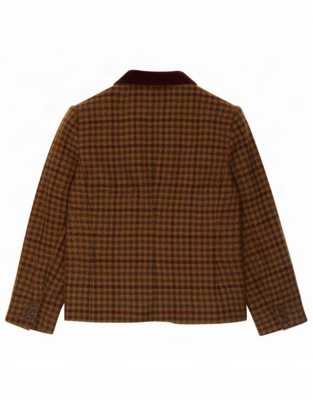 Vintage mujer 1 botón Blazer chaqueta Reino Unido 14 lana de pata de gallo marrón grande
