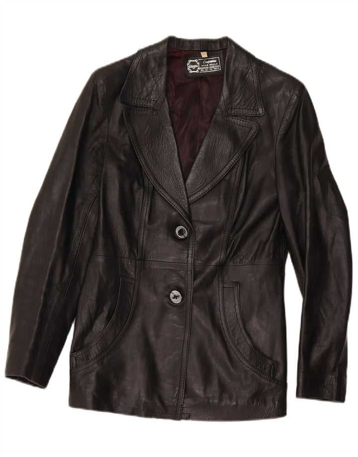 Vintage mujer 2 botones cuero Blazer chaqueta IT 44 cuero negro medio