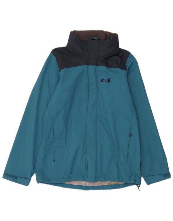 Jack Wolfskin Chaqueta impermeable con capucha para hombre UK 34 Small Azul Colorblock