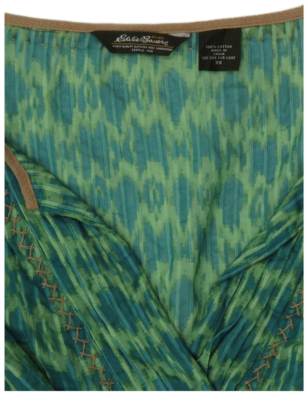 Eddie Bauer Top tipo túnica de manga 3/4 para mujer UK 6 XS Algodón Ikat verde