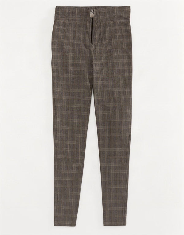 Zara Mujer Pantalones Casuales Pitillo Pequeños W26 L26 Viscosa A Cuadros Gris