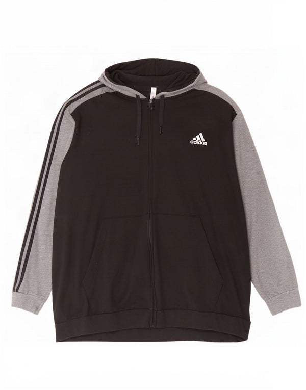 Adidas - Sudadera con capucha y cremallera para hombre, talla 4XL, algodón negro con bloques de color