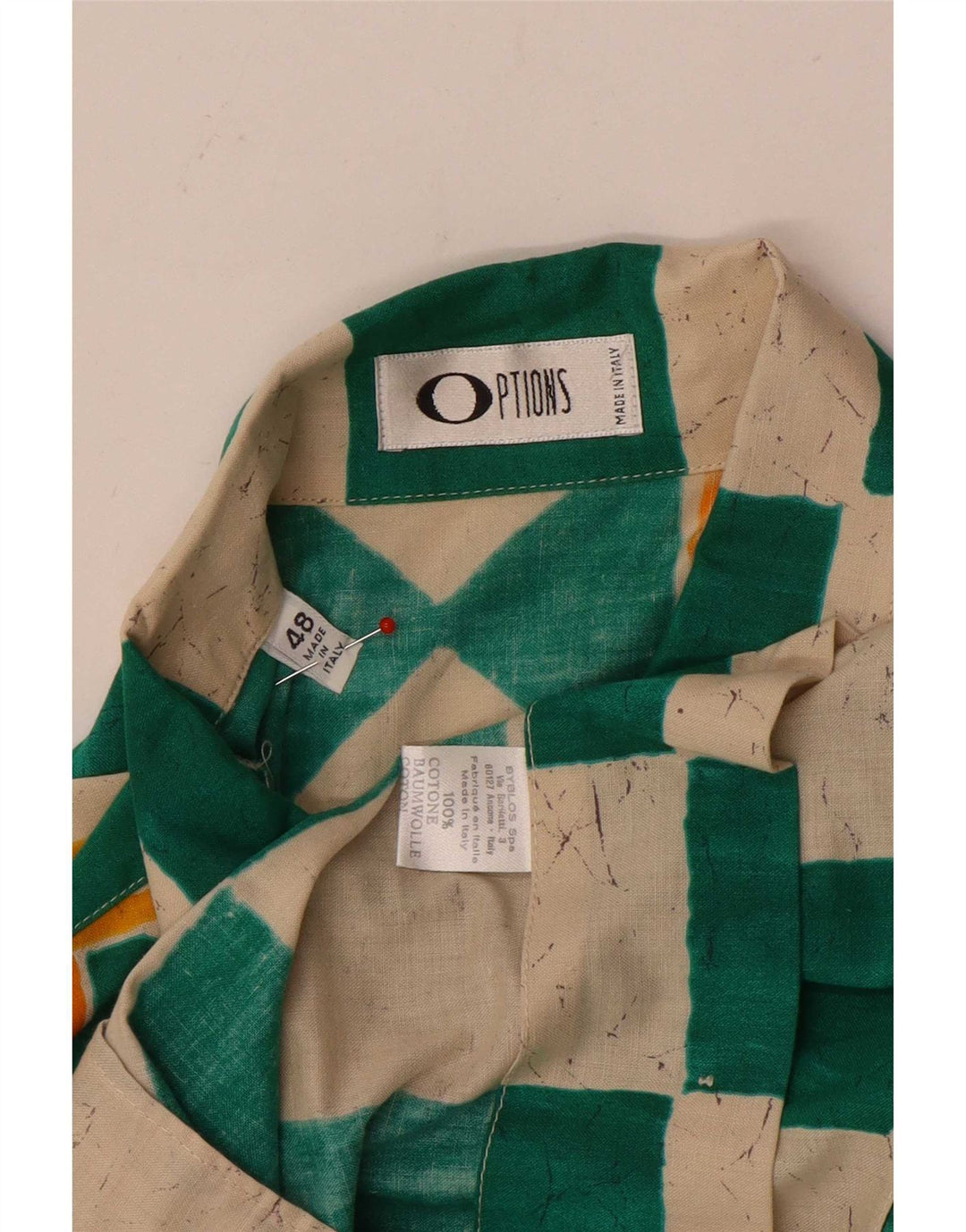 Options Camisa Manga Corta Hombre IT 48 Algodón Geométrico Verde Medio