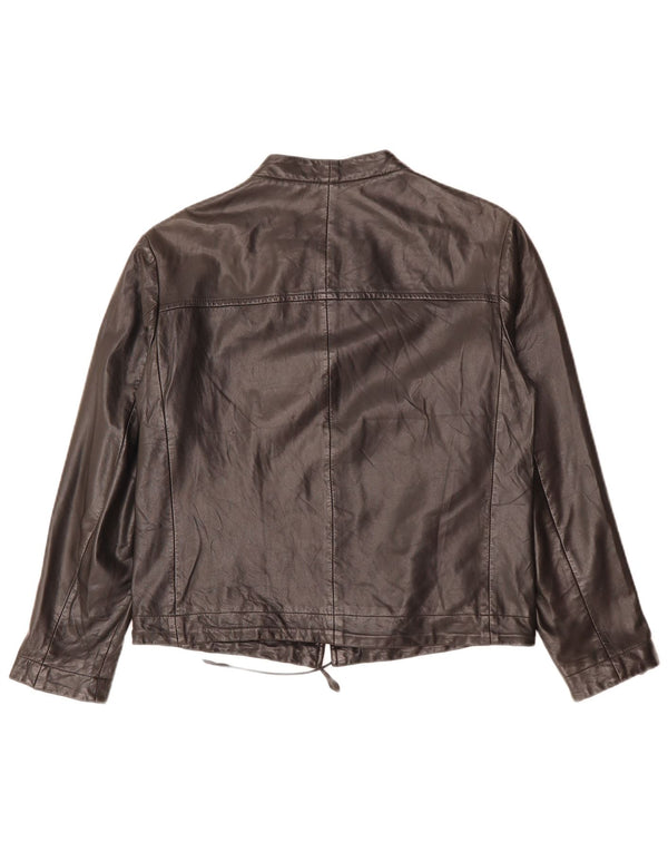 Rene Lezard Chaqueta de cuero para mujer UK 10 Small Black Leather