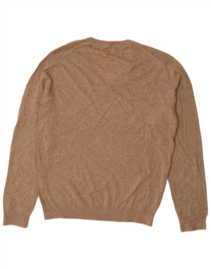 BENETTON Jersey con cuello en V para hombre, talla grande, color beige