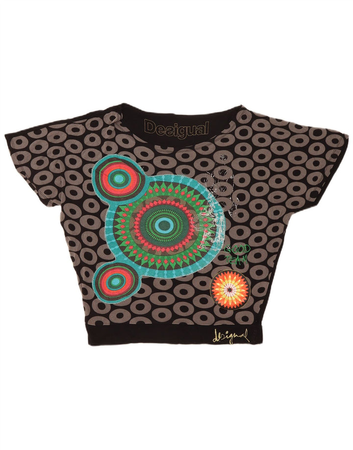 Desigual Blusa gráfica para mujer Top UK 44 Viscosa geométrica negra mediana