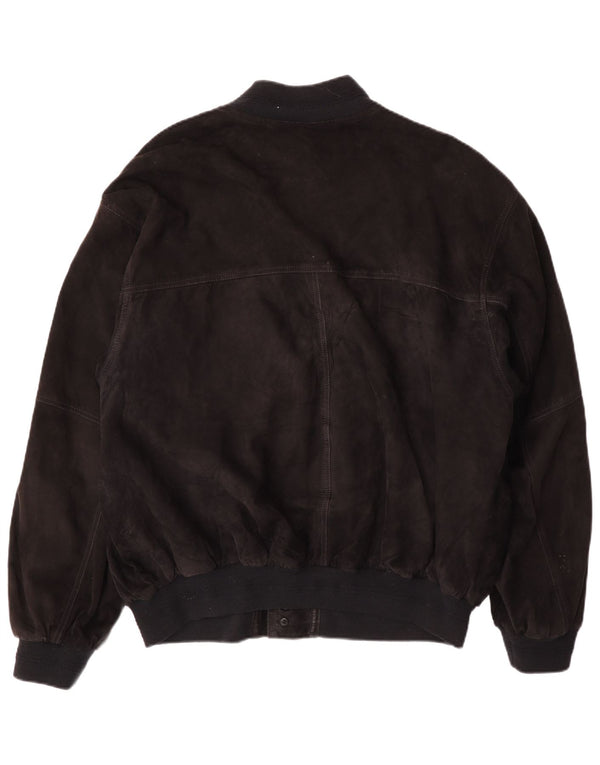 VINTAGE Chaqueta bomber de ante para hombre IT 56 3XL Cuero negro