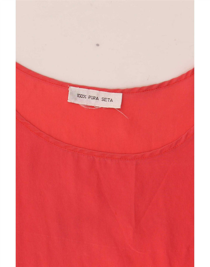 Vintage mujer blusa sin mangas Top Reino Unido 14 seda roja mediana