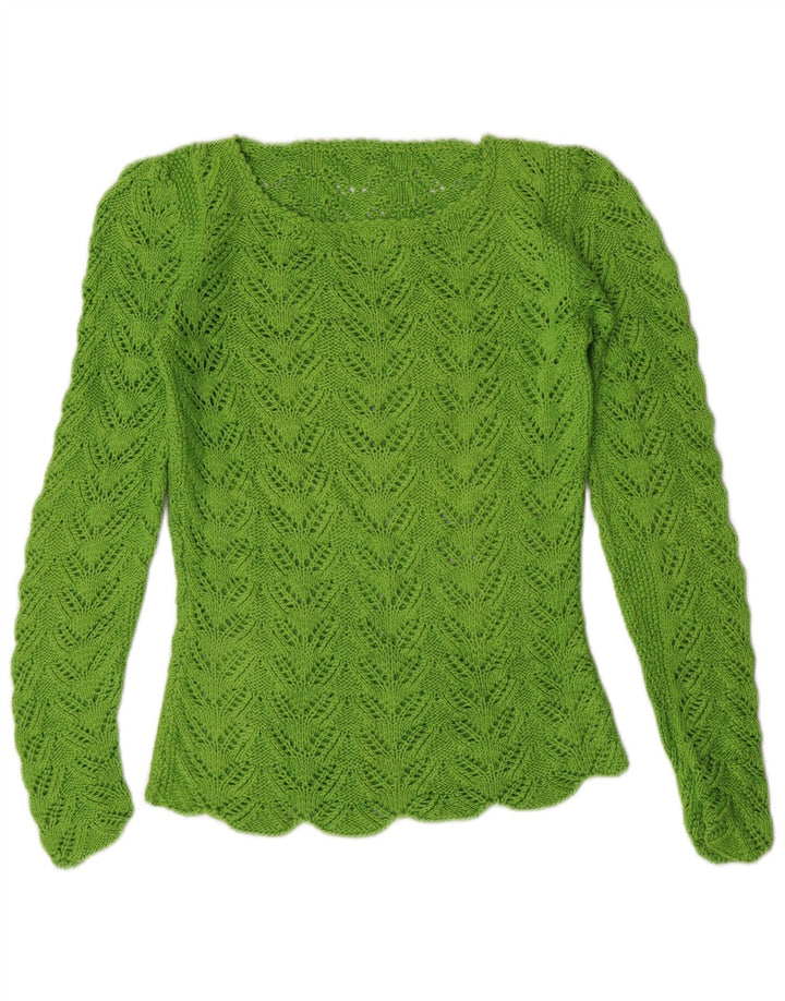 VINTAGE Mujer Barco Cuello Jersey Suéter Reino Unido 8 Pequeño Verde
