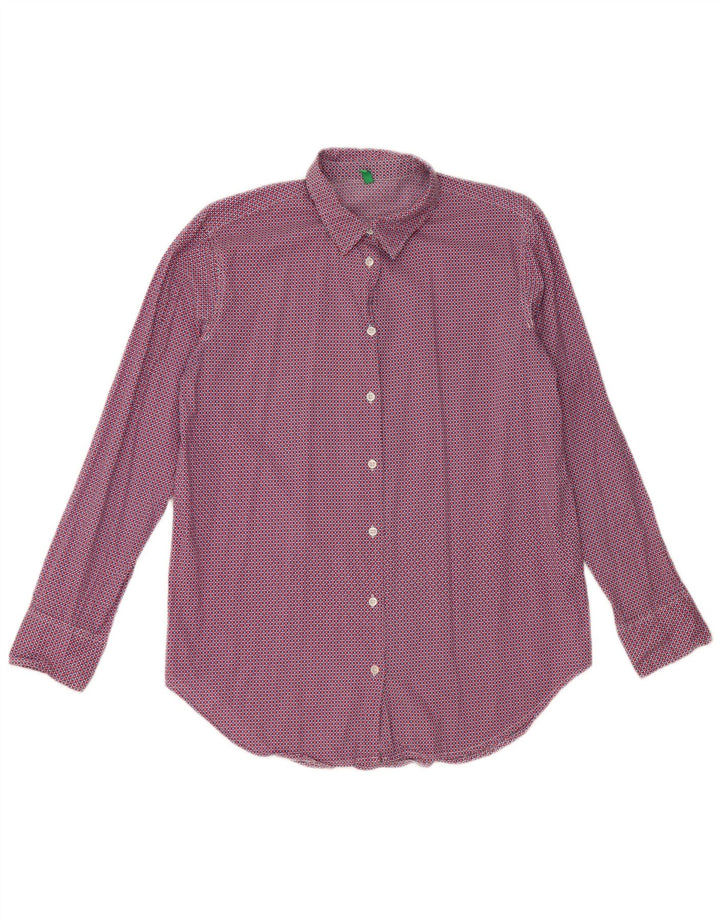 BENETTON Camisa extragrande para mujer UK 6 XS Algodón geométrico rojo