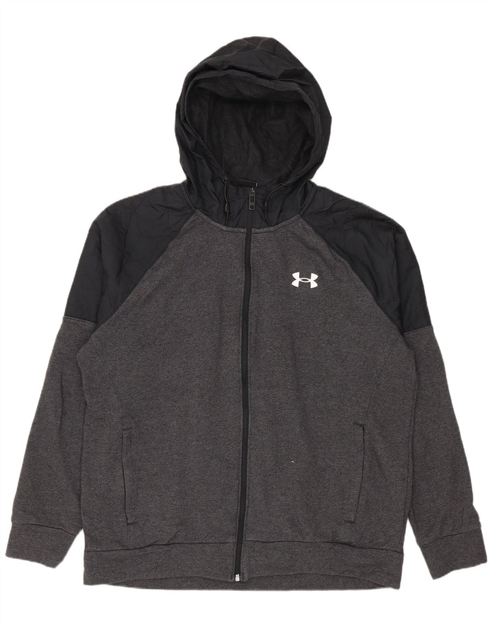Under Armour Sudadera con capucha y cremallera para hombre, talla grande, algodón gris