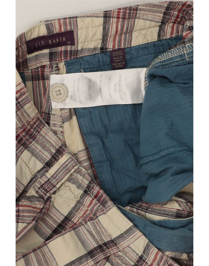 Ted Baker Pantalones cortos chinos para hombre W32 Algodón a cuadros multicolor mediano
