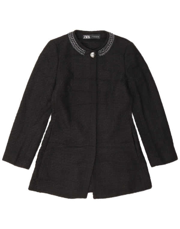 Zara Mujer Abrigo UK 42 Medio Negro Poliéster