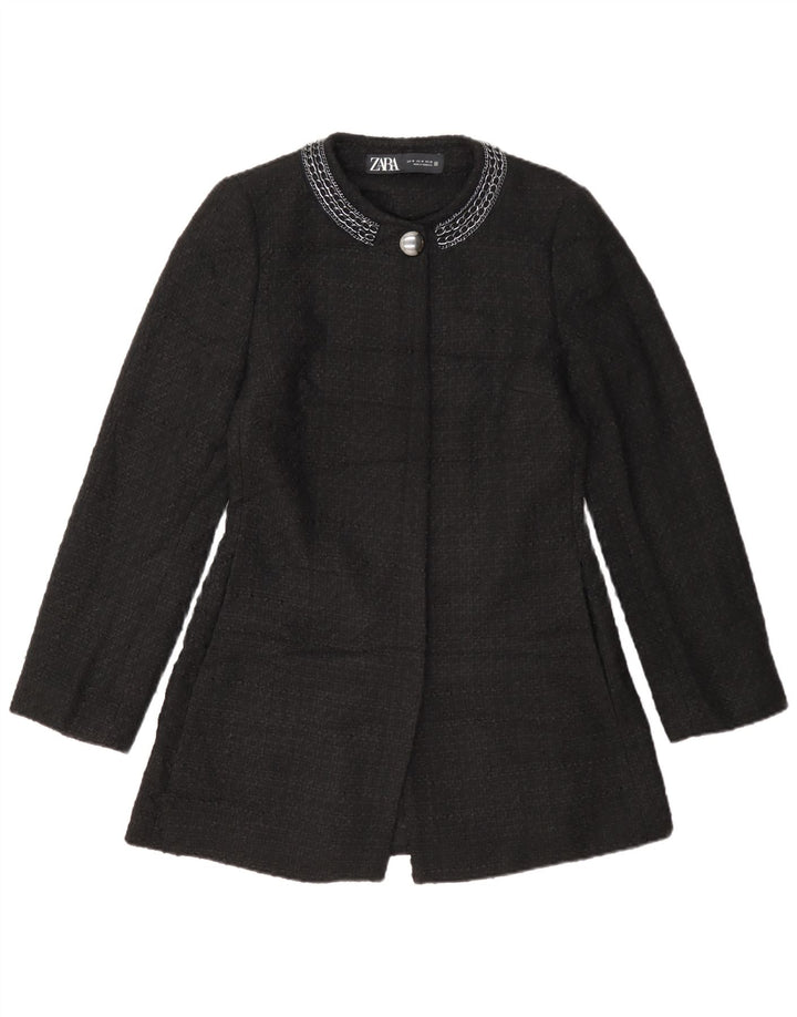 Zara Mujer Abrigo UK 42 Medio Negro Poliéster