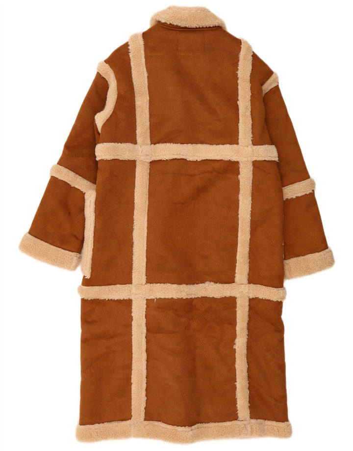 K. ZELL Abrigo Sherpa de Corte Suelto para Mujer UK 44 Marrón Medio Geométrico