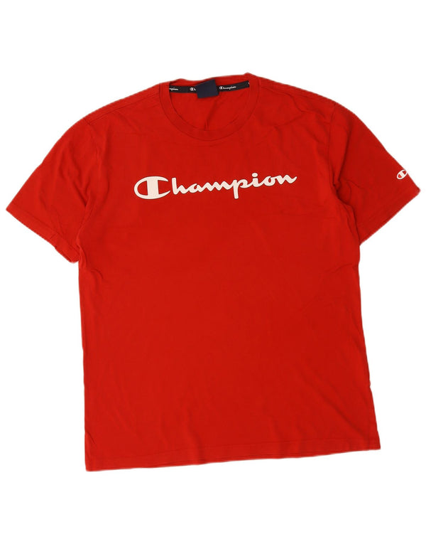 Champion Mens Graphic T-Shirt Top Medium Red Cotton