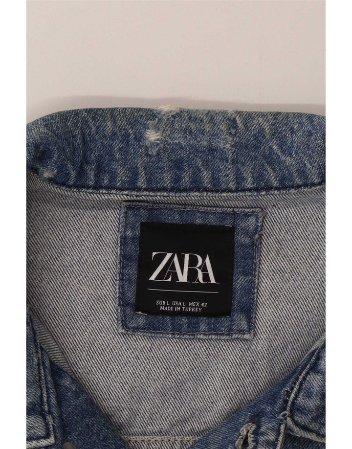 Zara Mens Artist Graphic Chaqueta Vaquera Desgastada Reino Unido 42 Grande Azul Patchwork