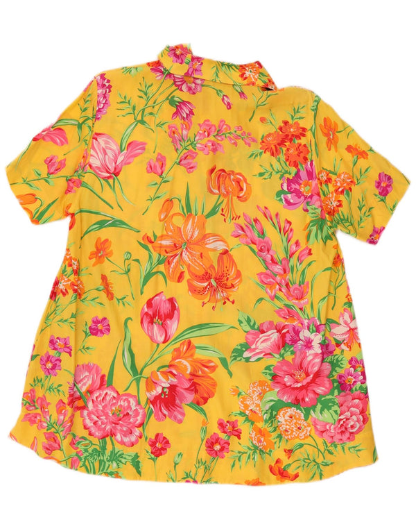 Benetton Camisa De Manga Corta Mujer ES 46 Large Viscosa Amarilla Floral