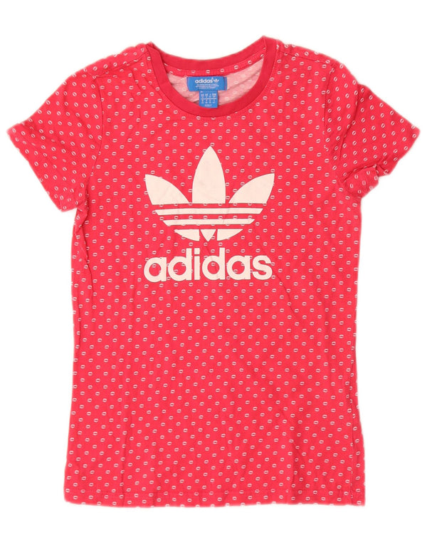 Adidas Camiseta gráfica para mujer Top UK 10 Small Pink Spotted Cotton