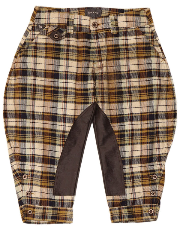 Vintage mujer Capri pantalones de montar IT 42 Medio W32 L19 Beige Plaid