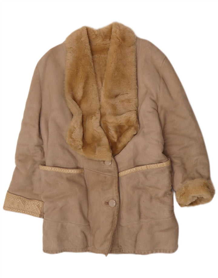 Vintage mujer shearling abrigo Reino Unido 14 medio beige shearling