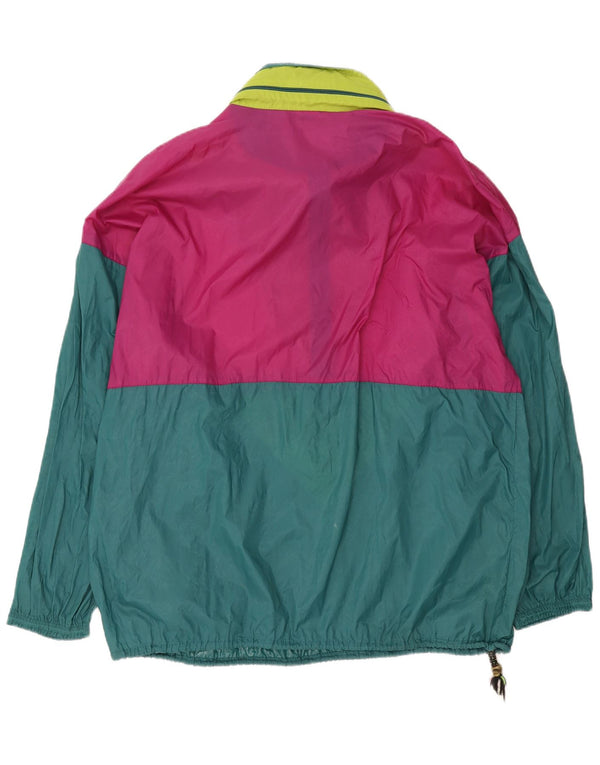 Vintage hombres gráfico pullover chaqueta de lluvia Reino Unido 42 XL bloque de color verde