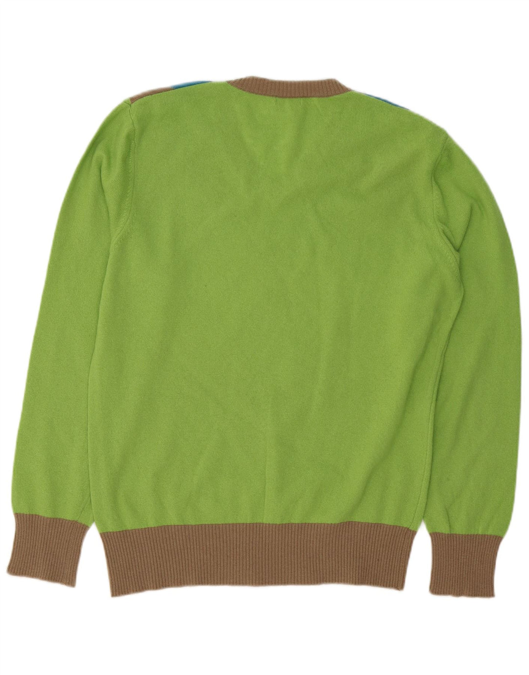 BENETTON Jersey con Cuello en V para Hombre Large Green Argyle/Diamond Wool