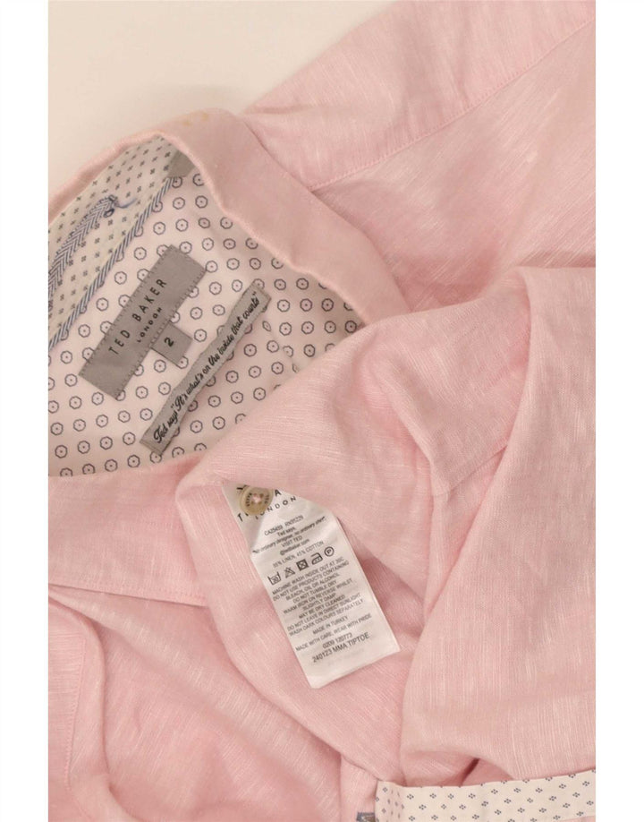 Ted Baker Camisa para hombre Talla 2 Pequeña Lino rosa