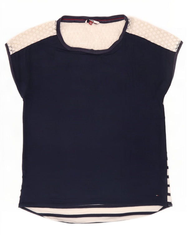 Tommy Hilfiger Blusa para mujer UK 6 XS Azul marino Colorblock Viscosa
