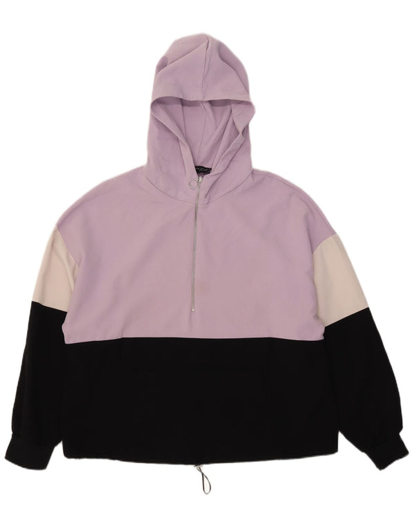 Zara Jersey con capucha y cuello con cremallera para mujer UK 40 XL Púrpura Colorblock Poliéster