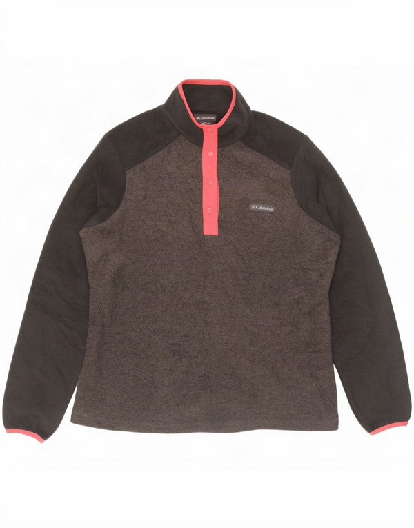 Columbia Jersey de forro polar con cuello de botón para mujer UK 46 Grande Gris Colorblock