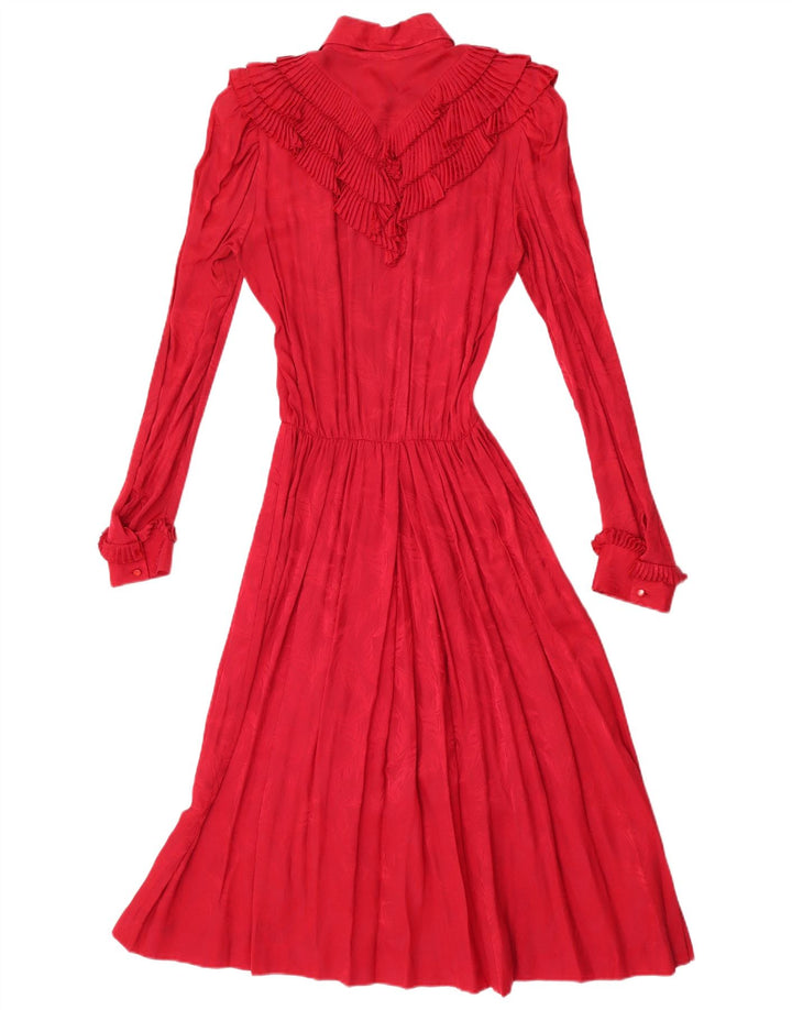 Vintage mujer manga larga volante frente Maxi vestido Reino Unido 12 rojo medio