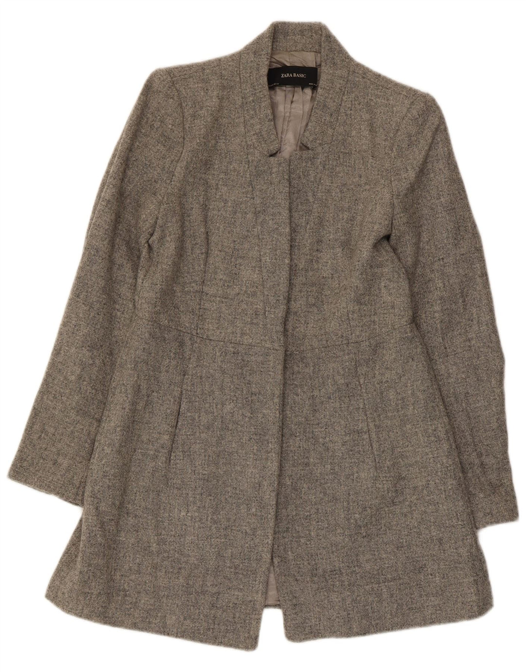 Zara Mujer Chaqueta Blazer Larga UK 40 Lana Gris Medio