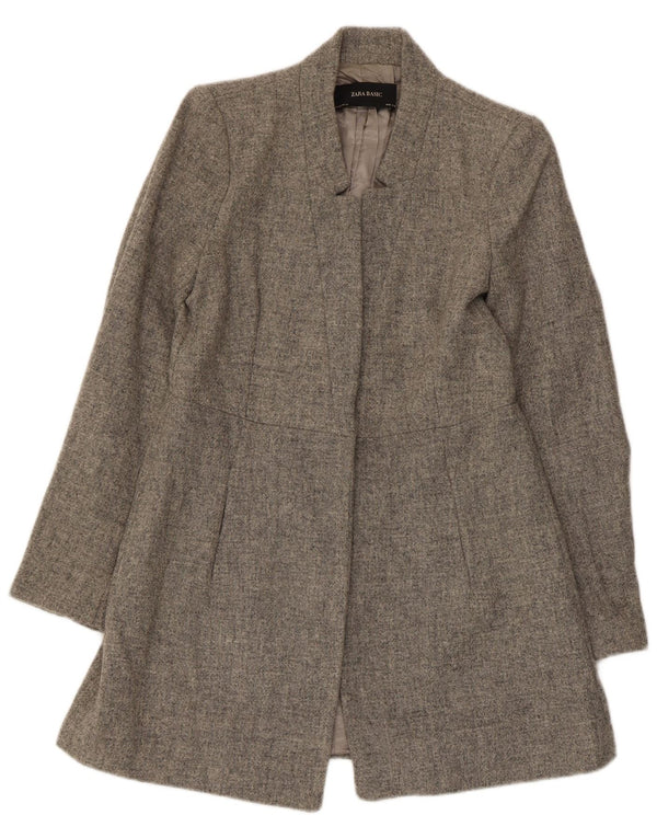 Zara Mujer Chaqueta Blazer Larga UK 40 Lana Gris Medio