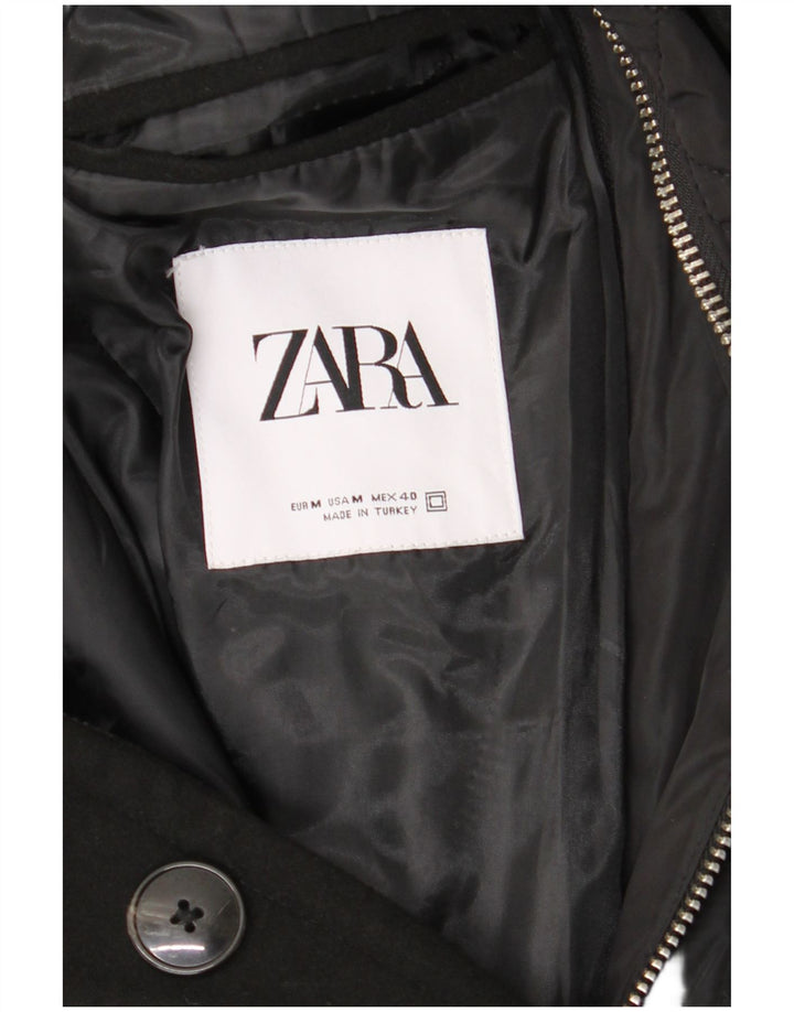 Zara Hombre Abrigo UK 38 Medio Negro Poliéster