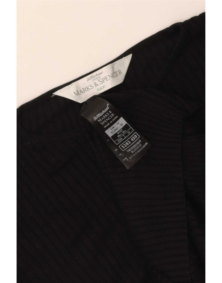 Marks & Spencer Blusa para Mujer Top UK 12 Mediano Seda Negra