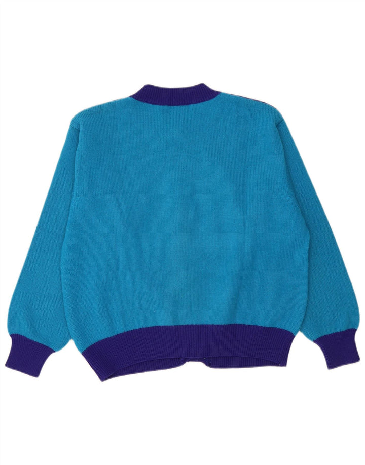 Benetton Cárdigan Corto De Invierno Mujer IT 48 XL Lana Color Block Azul