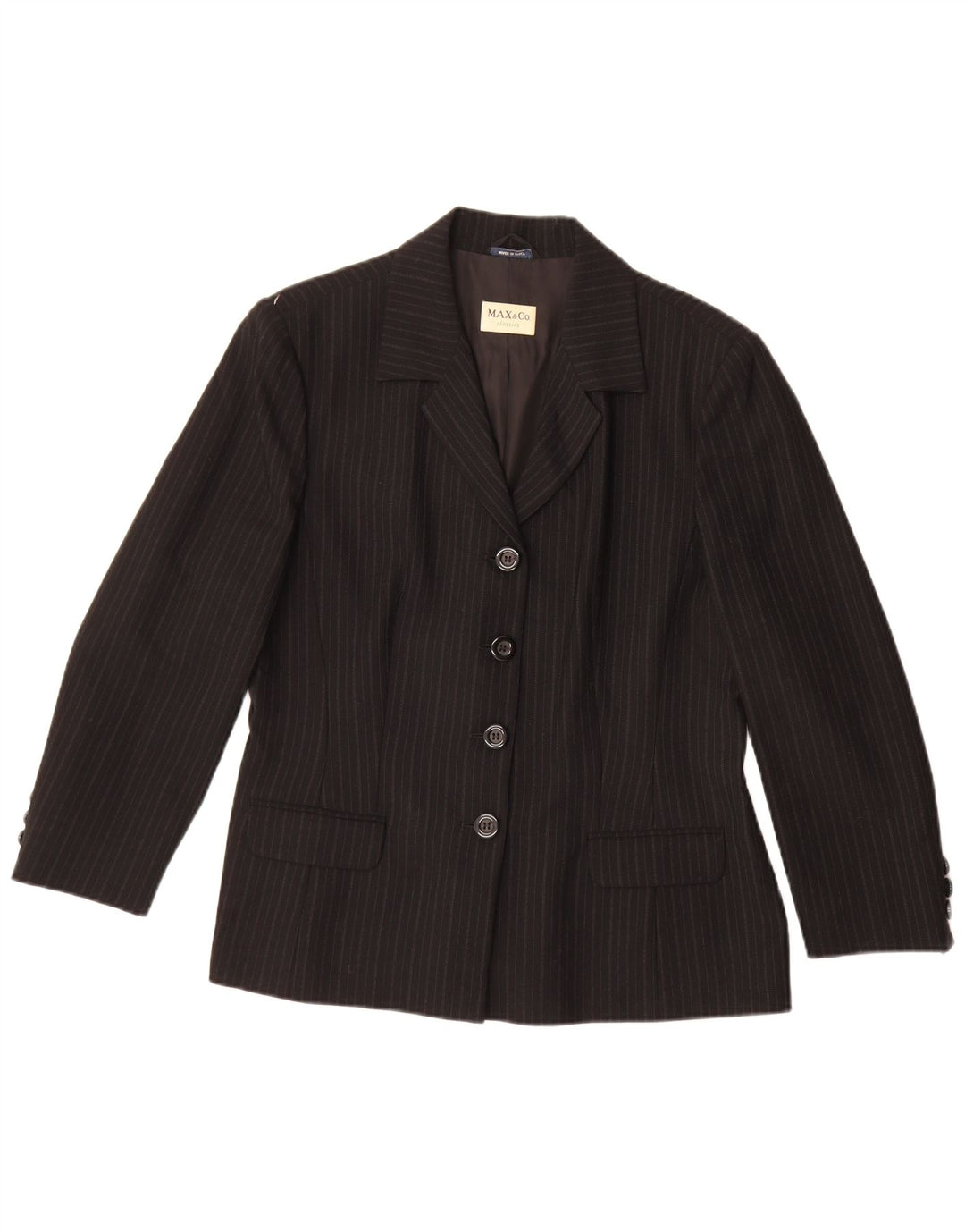 Max & Co. Chaqueta tipo blazer de 4 botones para mujer UK 46 Grande Lana a rayas negras