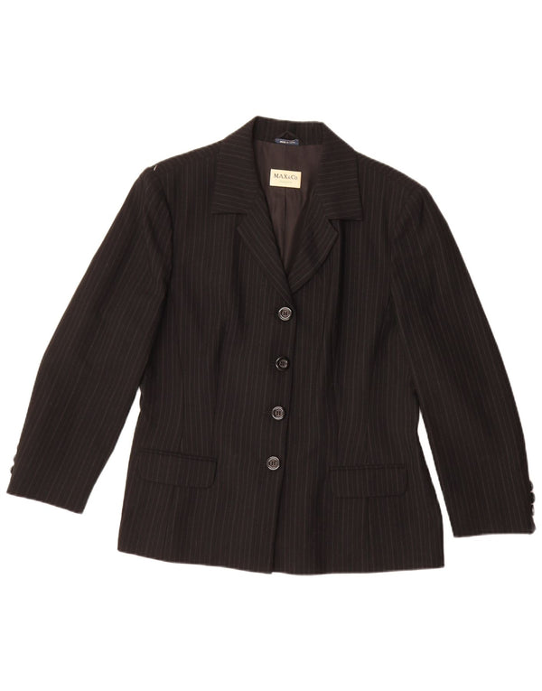 Max & Co. Chaqueta tipo blazer de 4 botones para mujer UK 46 Grande Lana a rayas negras