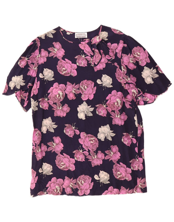 ELENA MIRO Blusa larga con pajarita para mujer UK 20 2XL Azul marino Floral