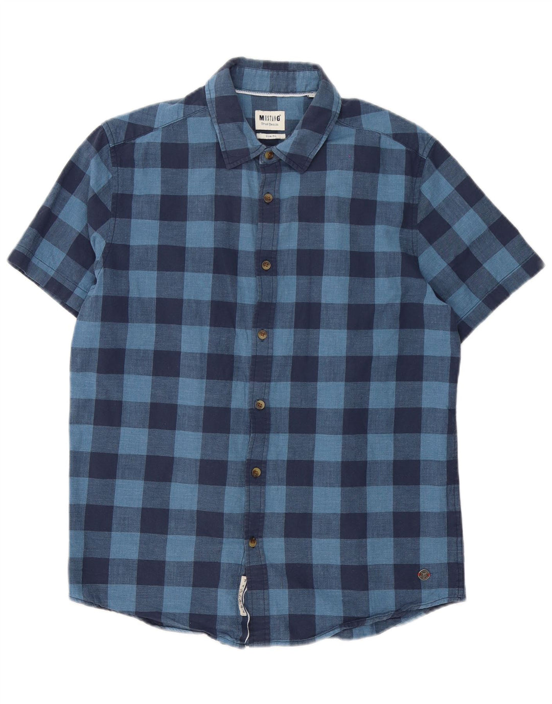 Mustang Camisa Slim Fit De Manga Corta Para Hombre Vichy Azul Medio