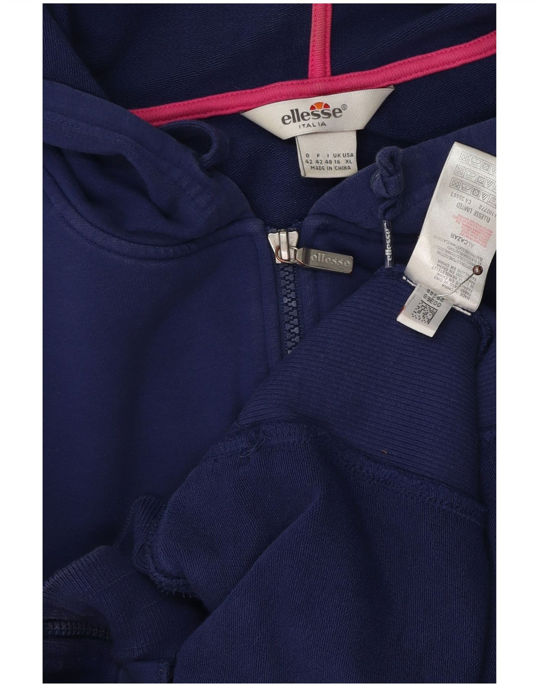 ELLESSE Suéter con capucha y cremallera para mujer Reino Unido 40 Grande Azul marino Colorblock
